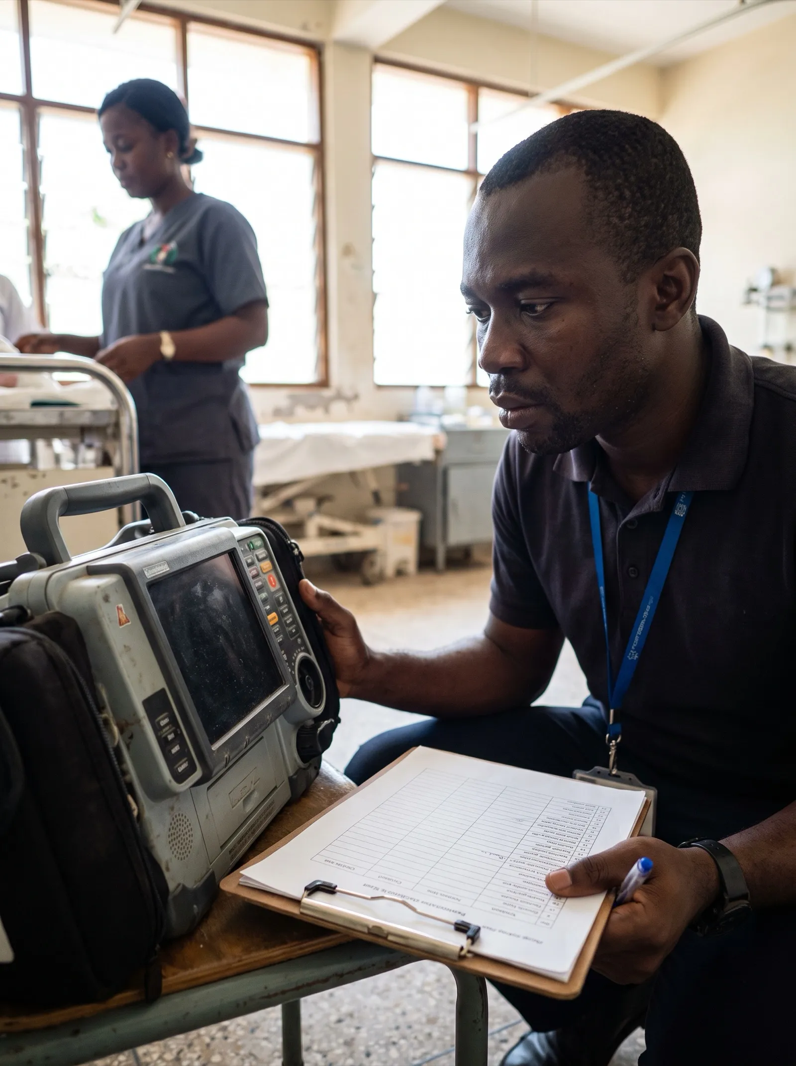 Clinical team using resuscitation and patient-monitoring equipment during an assessment