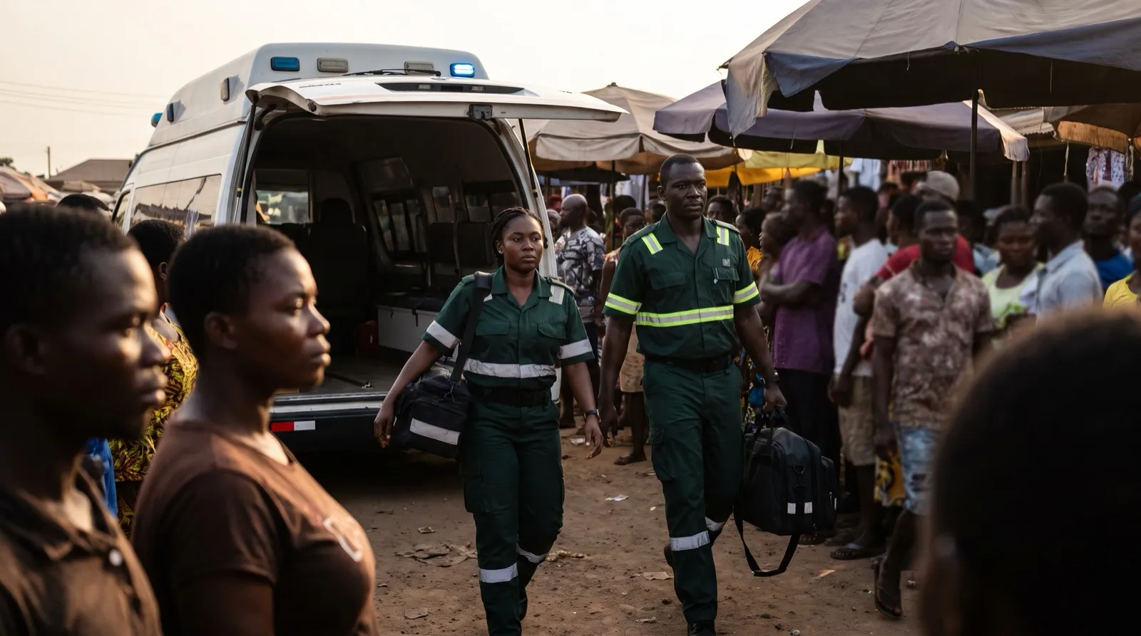 CodeRed paramedics responding from an ambulance at an outdoor event